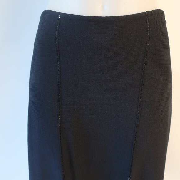 Womens St. John Evening Black Sequin Mixed Media Mesh Knit A-Line Skirt 12 - Picture 8 of 13